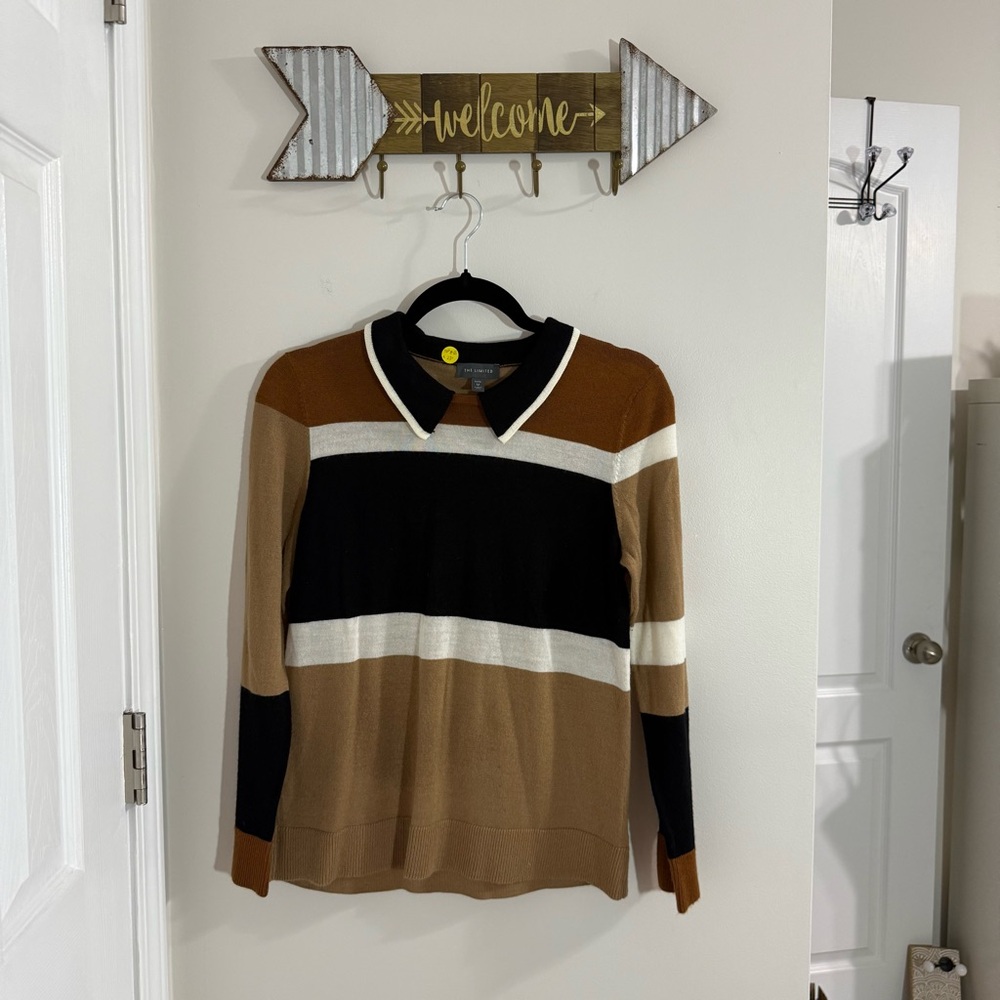 The Limited Brown and Black Crew Neck Sweater